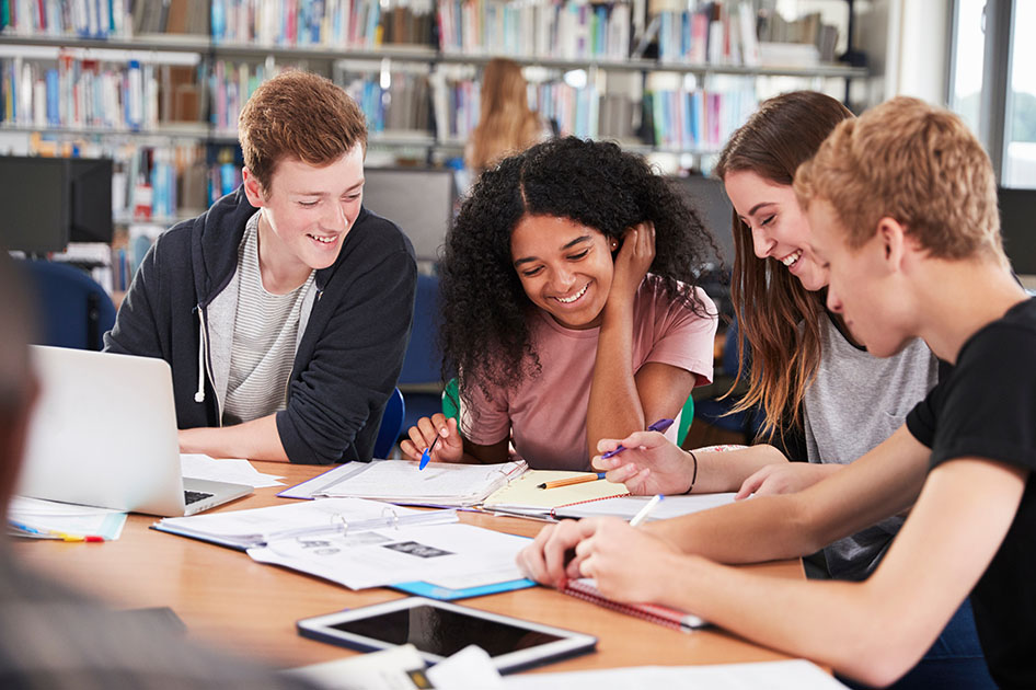 Teens at library working together
